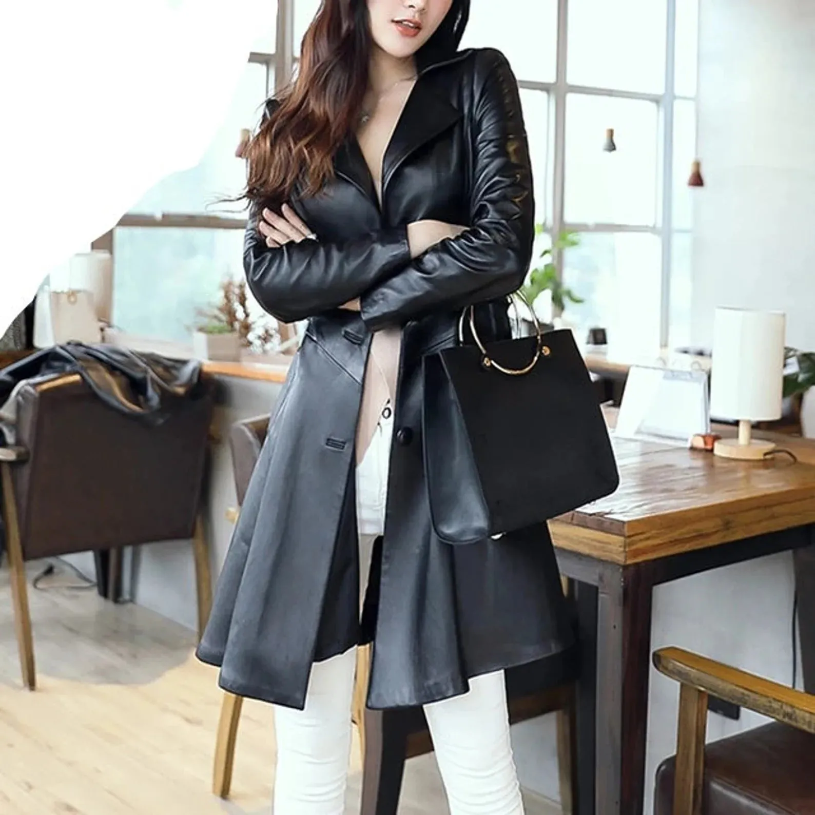 Above knee Women Leather Dress