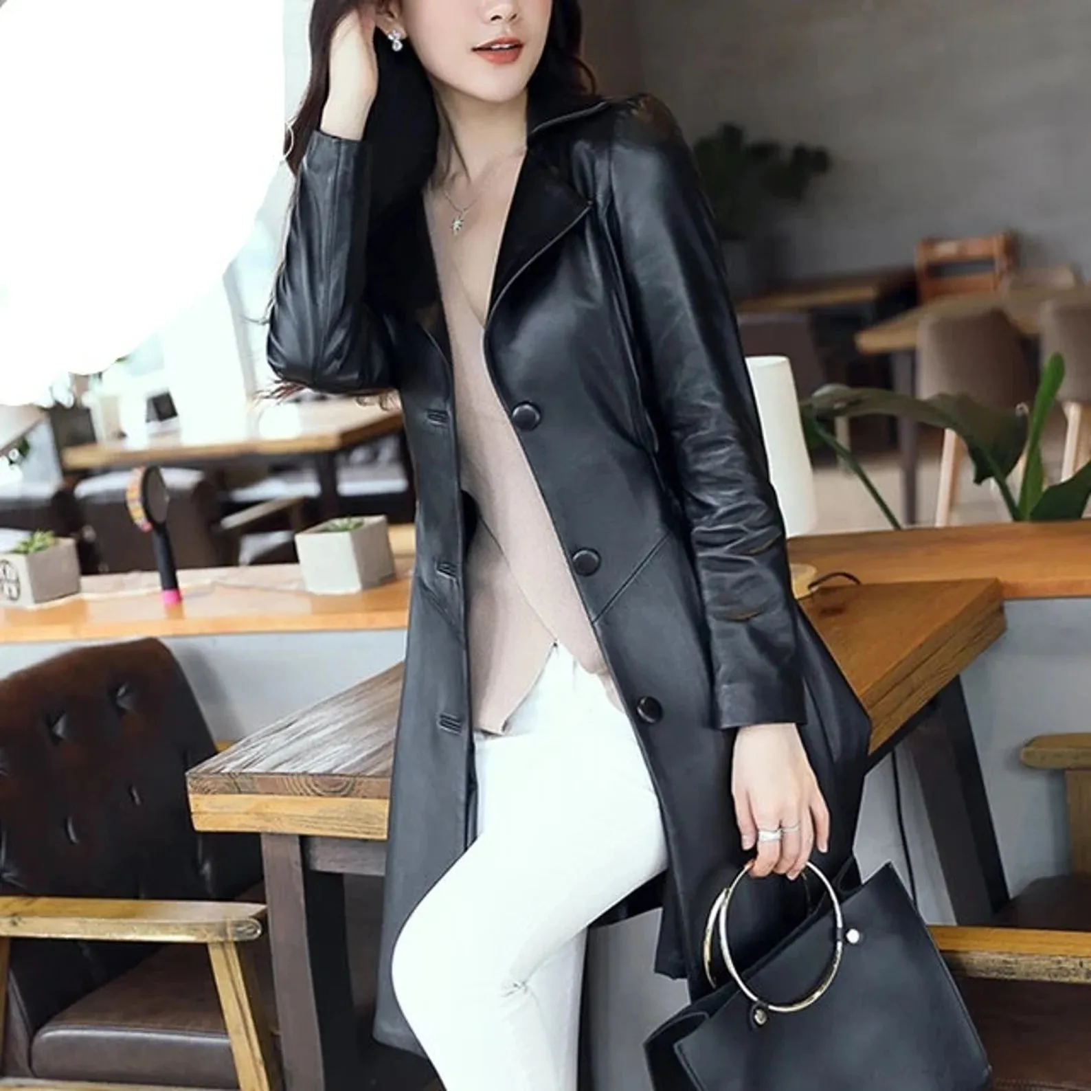Above knee Women Leather Dress