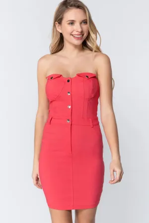 Active USA | Women Strapless Button Down Mini Dress in Bright Pink