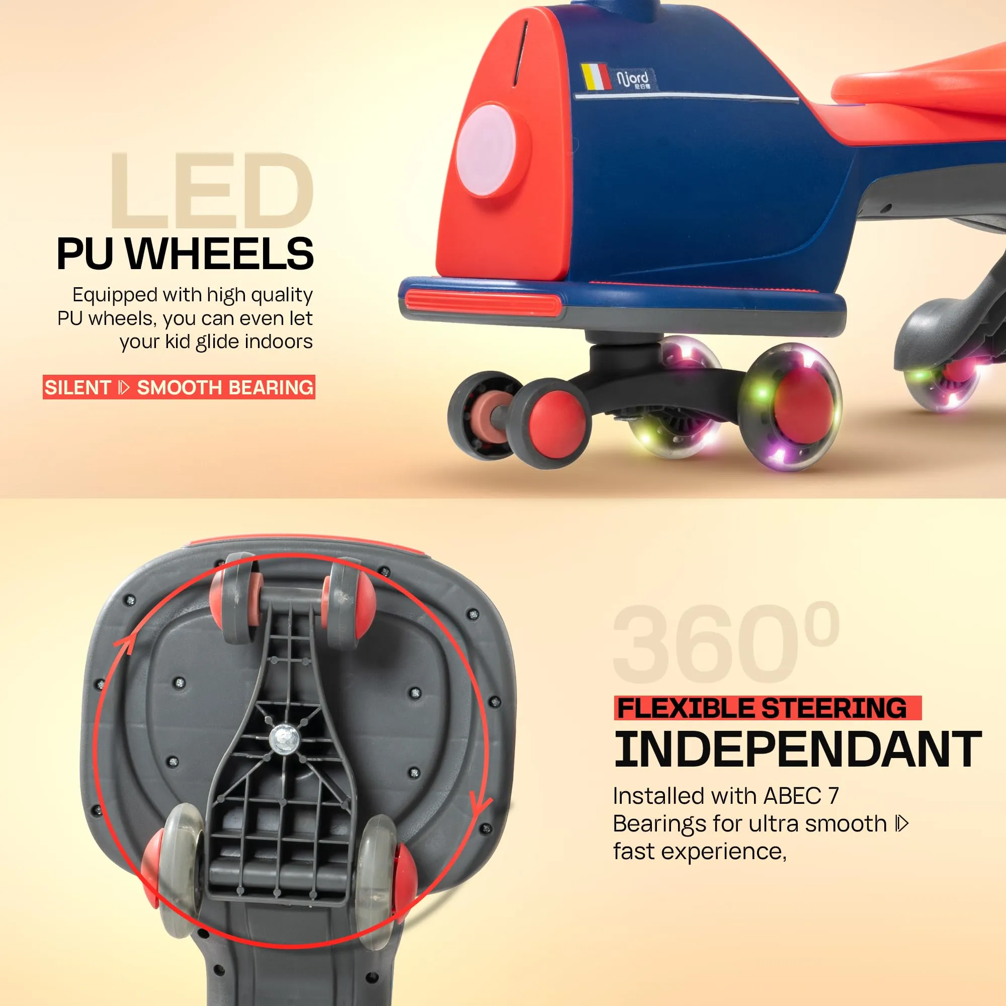 Baybee Nord Kids Magic Swing Cars for Kids, Twister Ride on Toy Kids Car with Music, Flashing LED PU Wheels & Light | Push Ride on Baby Car | Magic Car for Kids 3 to 8 Years Boys Girls (Red/Blue)