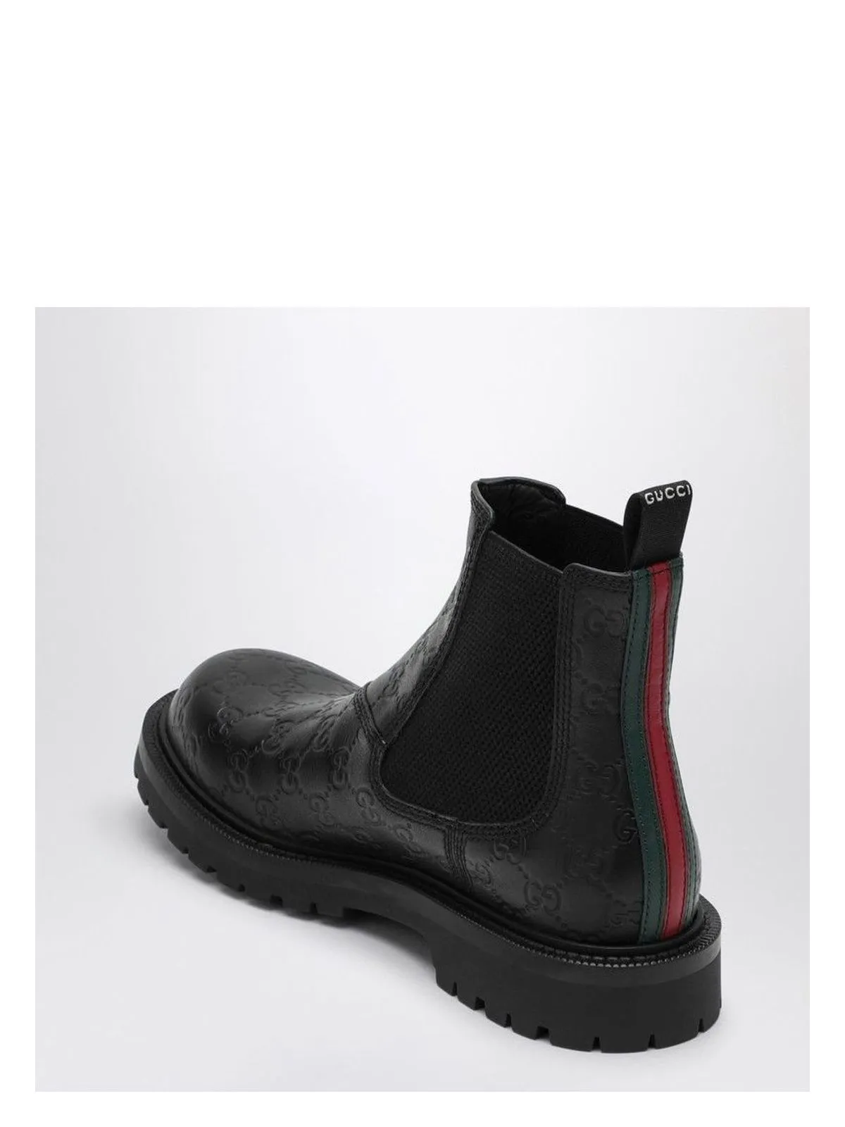 BLACK LEATHER ANKLE BOOT WITH WEB DETAIL