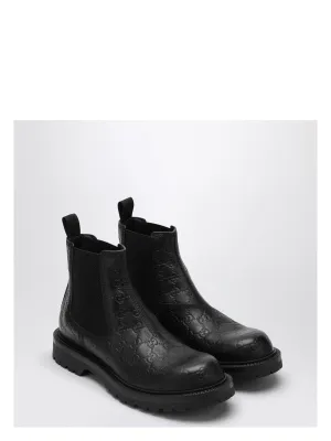 BLACK LEATHER ANKLE BOOT WITH WEB DETAIL
