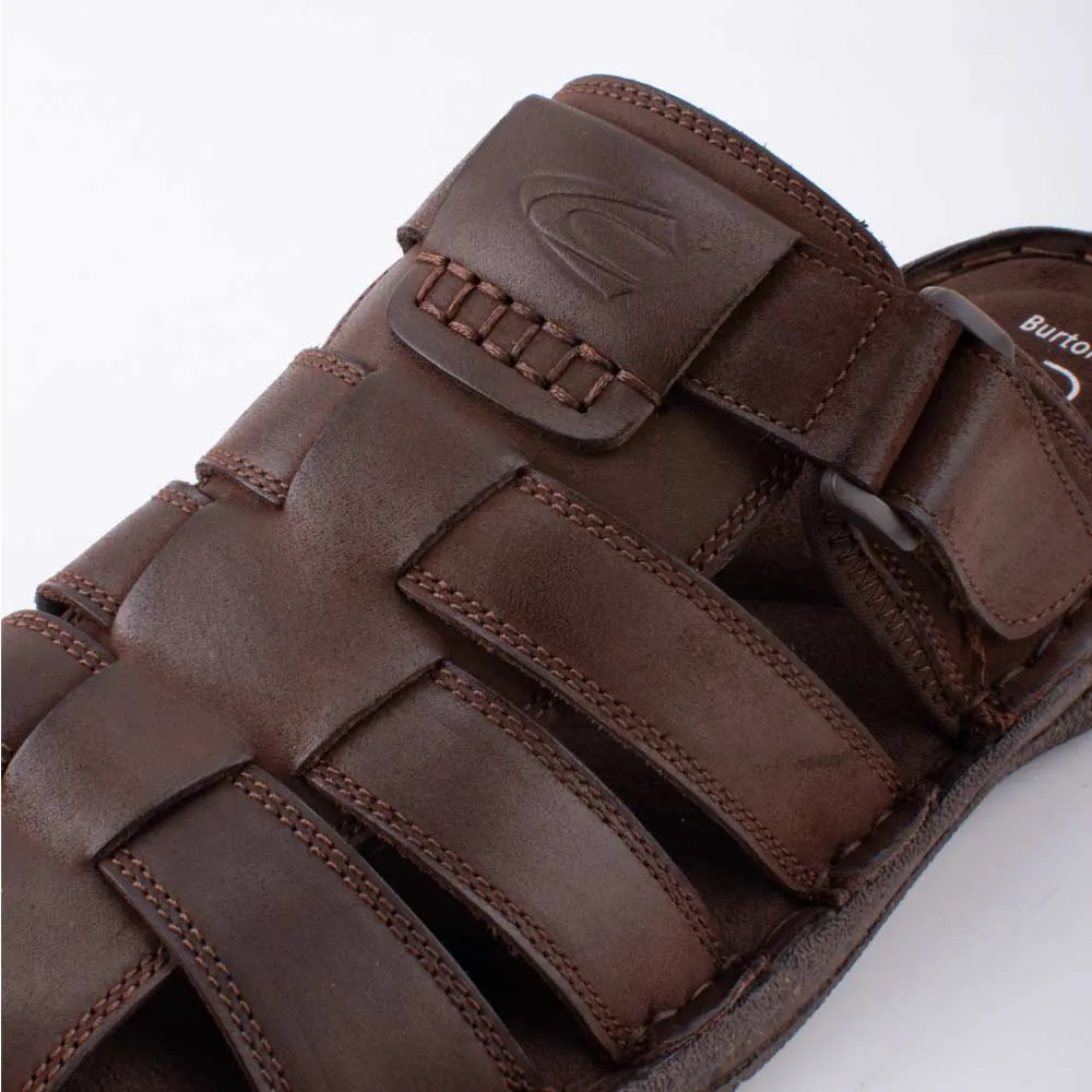 camel active Leather Slip On Front Panel Sandals Men Coffee BURTON - 892408-ES2SV-33