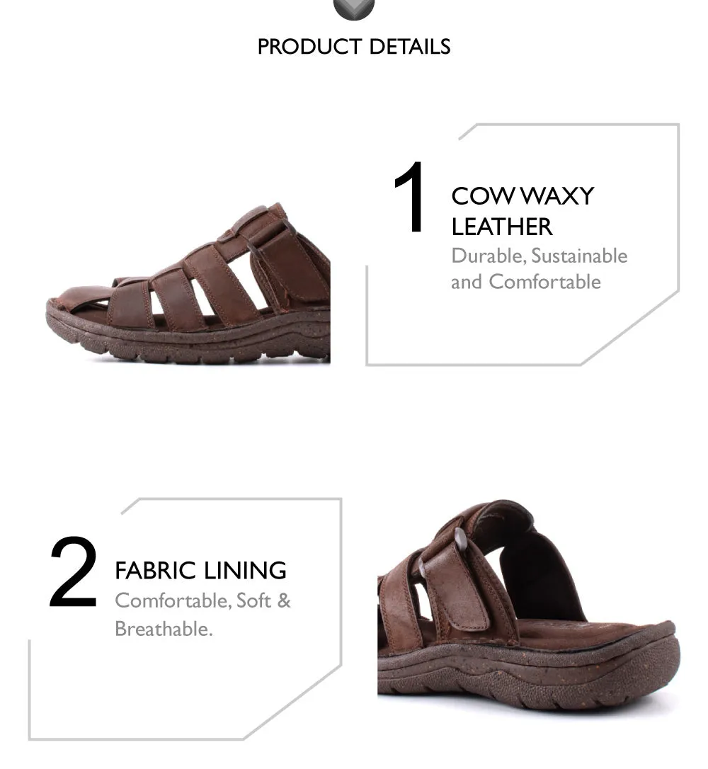 camel active Leather Slip On Front Panel Sandals Men Coffee BURTON - 892408-ES2SV-33
