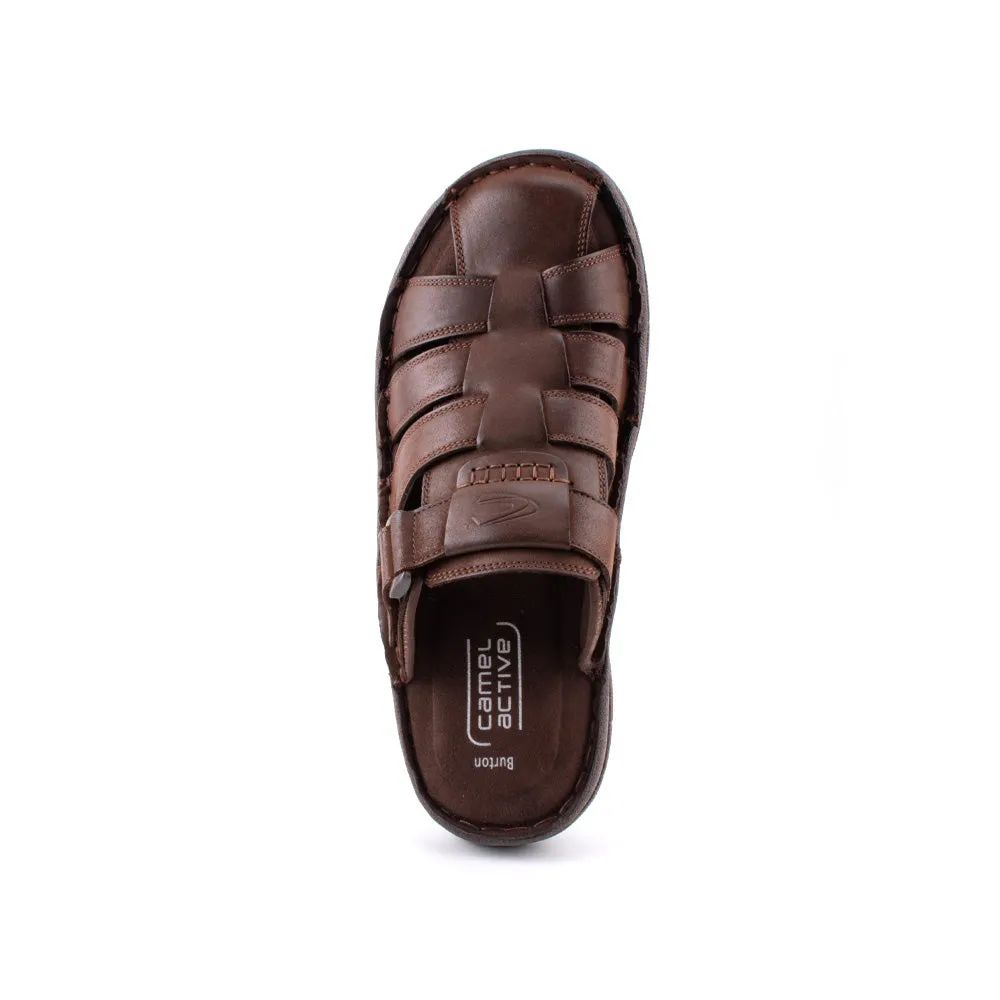 camel active Leather Slip On Front Panel Sandals Men Coffee BURTON - 892408-ES2SV-33