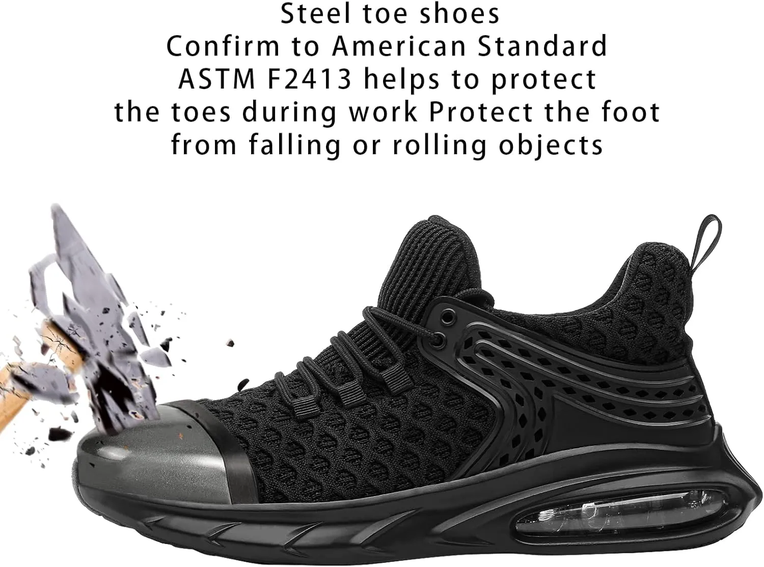 DRKA Steel Toe Shoes for Men,Lightweight Breathable Air Cushion Sneaker,Mens Indestructible Shoes,Slip Resistant Comfortable Safety Work Shoes Industrial Construction Footwear