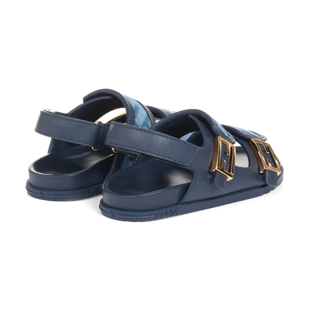 Fendi Kids FF Denim Calfskin Sandals