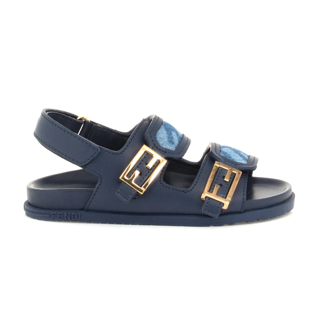 Fendi Kids FF Denim Calfskin Sandals