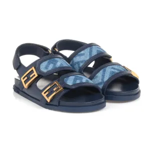 Fendi Kids FF Denim Calfskin Sandals