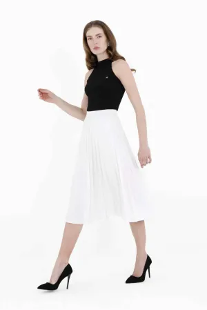 G-Line White Pleated Skirt Below the Knee