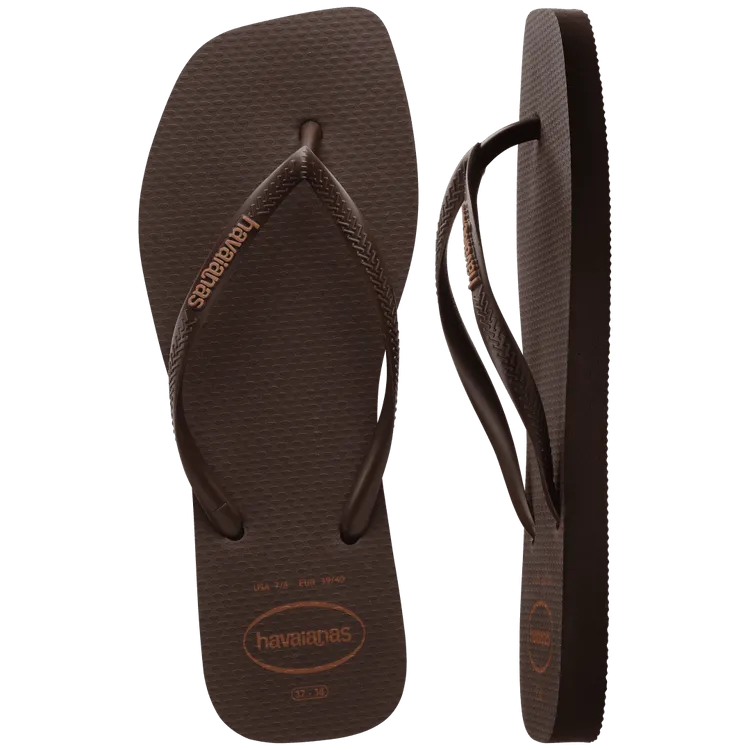 HAVAIANAS Slim Square logo pop up sandal-Dark Brown