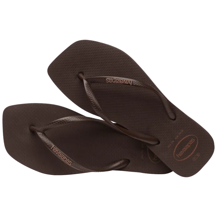 HAVAIANAS Slim Square logo pop up sandal-Dark Brown