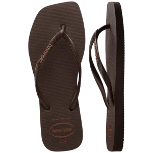 HAVAIANAS Slim Square logo pop up sandal-Dark Brown