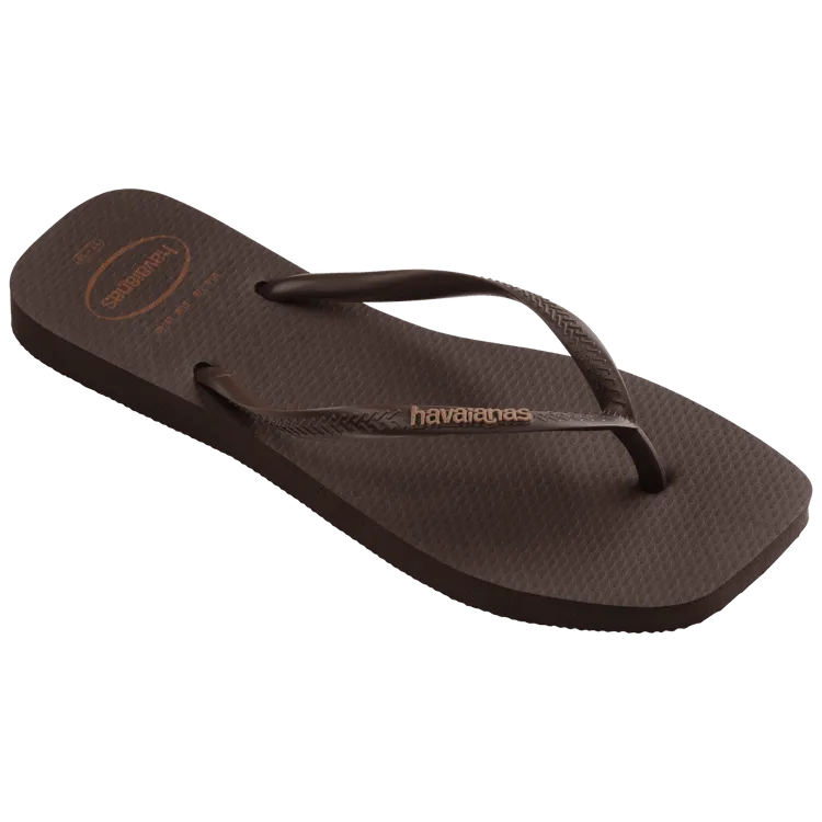 HAVAIANAS Slim Square logo pop up sandal-Dark Brown