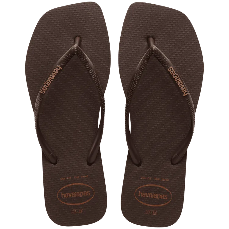 HAVAIANAS Slim Square logo pop up sandal-Dark Brown
