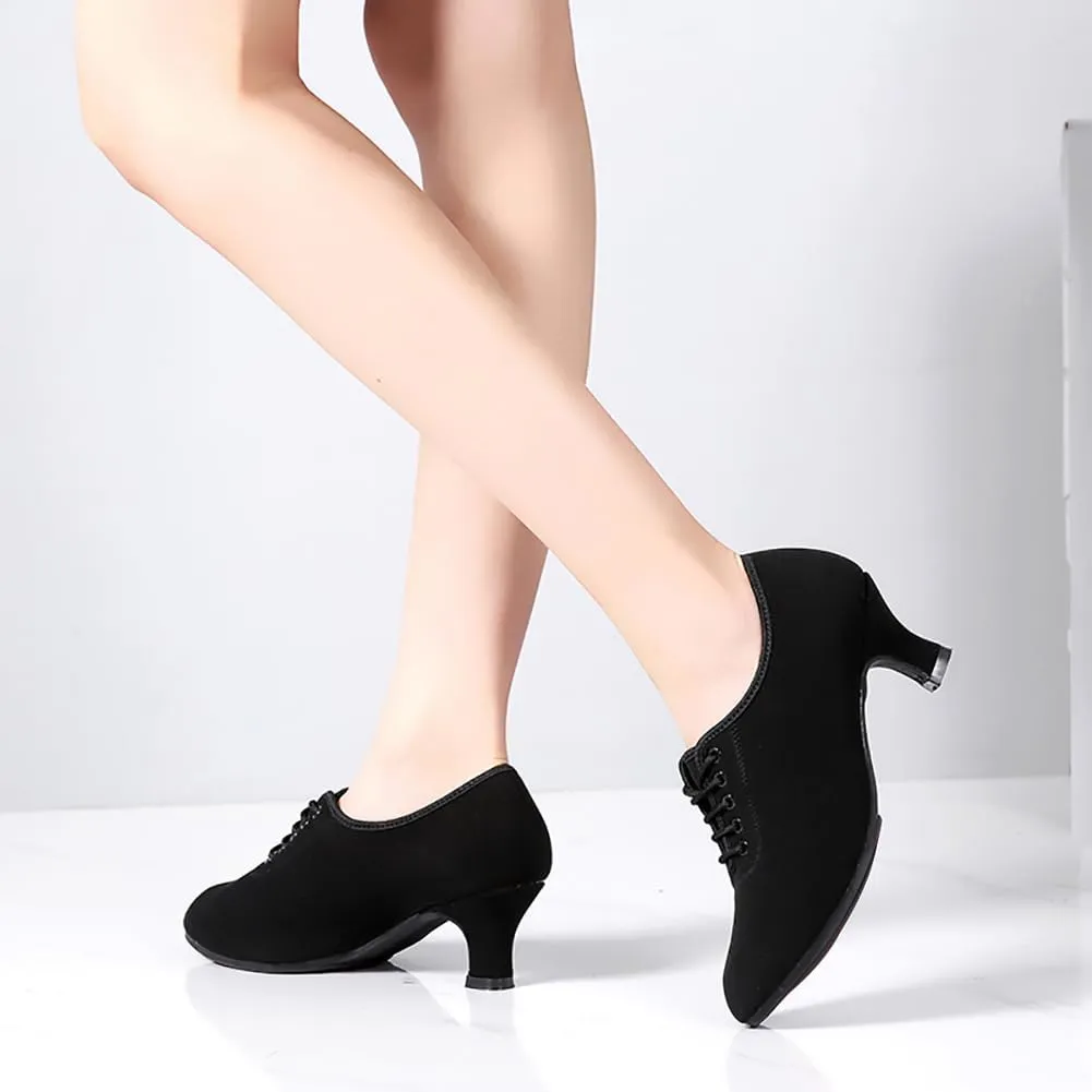 HIPPOSEUS Women's Lace up Latin Dance Shoes Pointed Toe Ballroom Modern Salsa Rhythm Teaching Practice Dance Shoes,Model KC