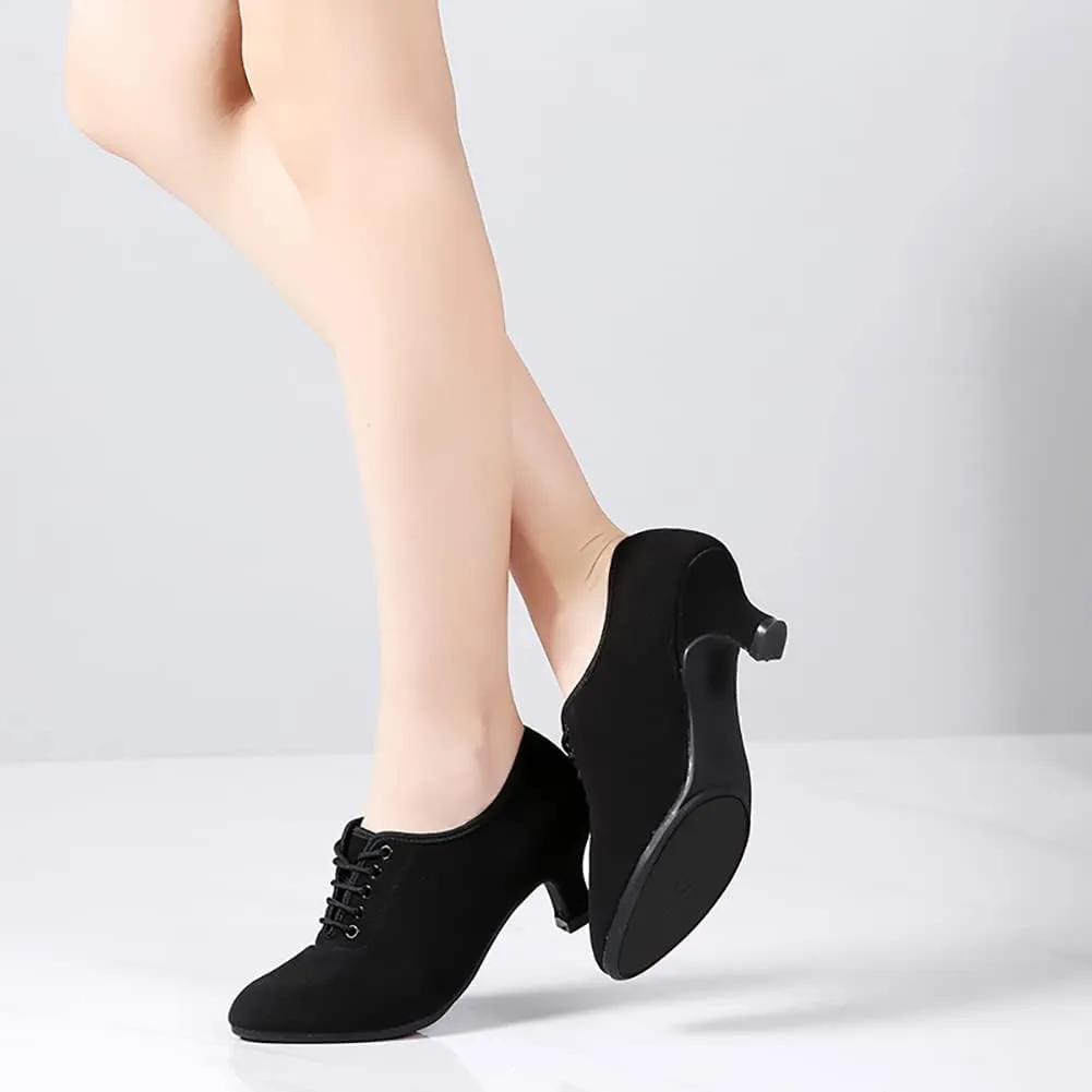 HIPPOSEUS Women's Lace up Latin Dance Shoes Pointed Toe Ballroom Modern Salsa Rhythm Teaching Practice Dance Shoes,Model KC