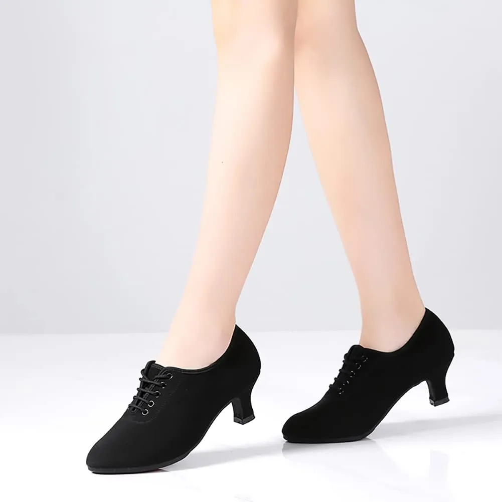 HIPPOSEUS Women's Lace up Latin Dance Shoes Pointed Toe Ballroom Modern Salsa Rhythm Teaching Practice Dance Shoes,Model KC