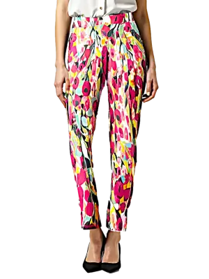 Krazy Larry Women's Pull on Ankle Pants - Pink Watercolor