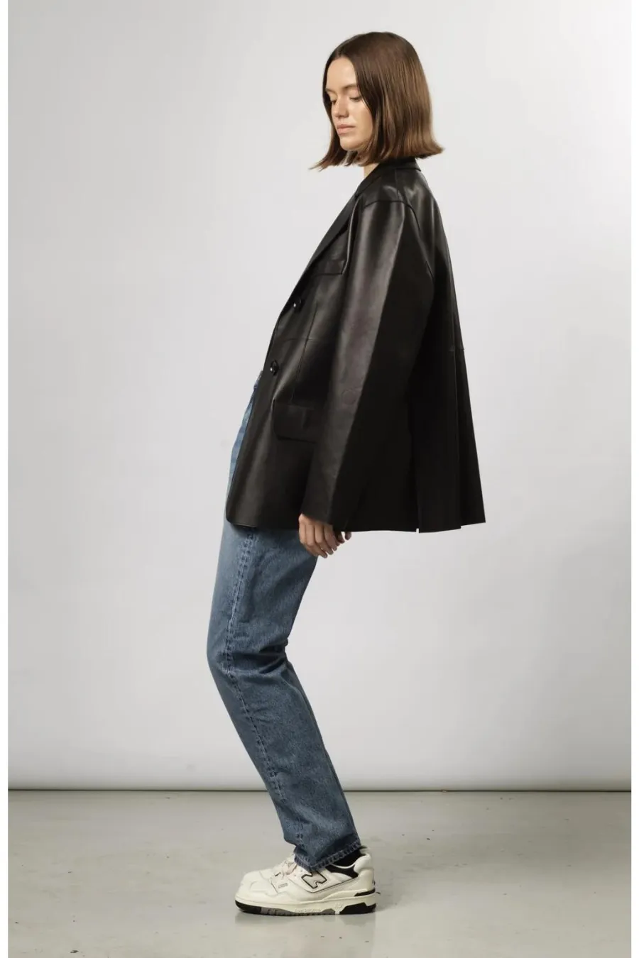 Lily Leather Blazer Black
