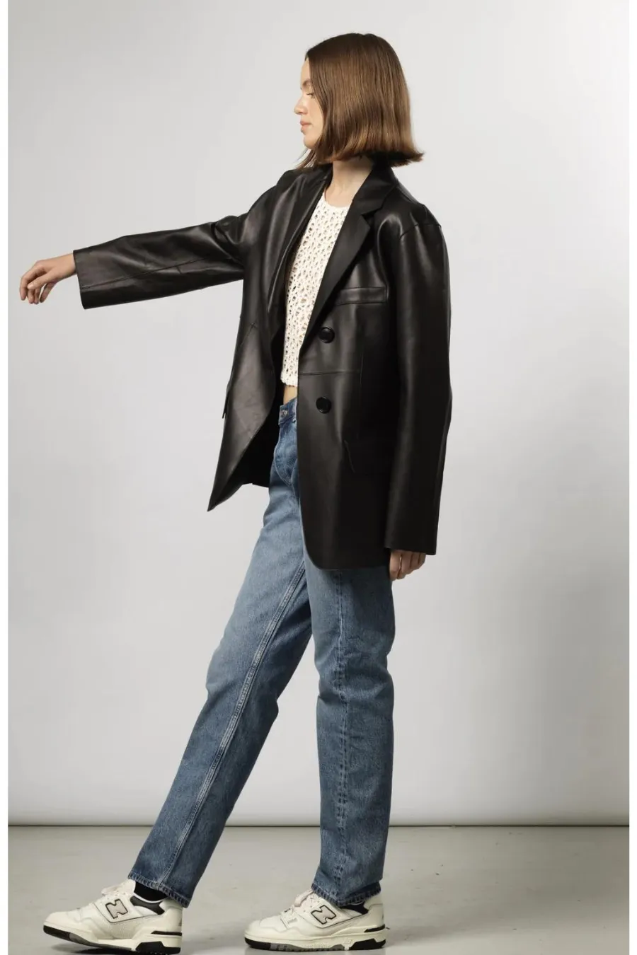 Lily Leather Blazer Black