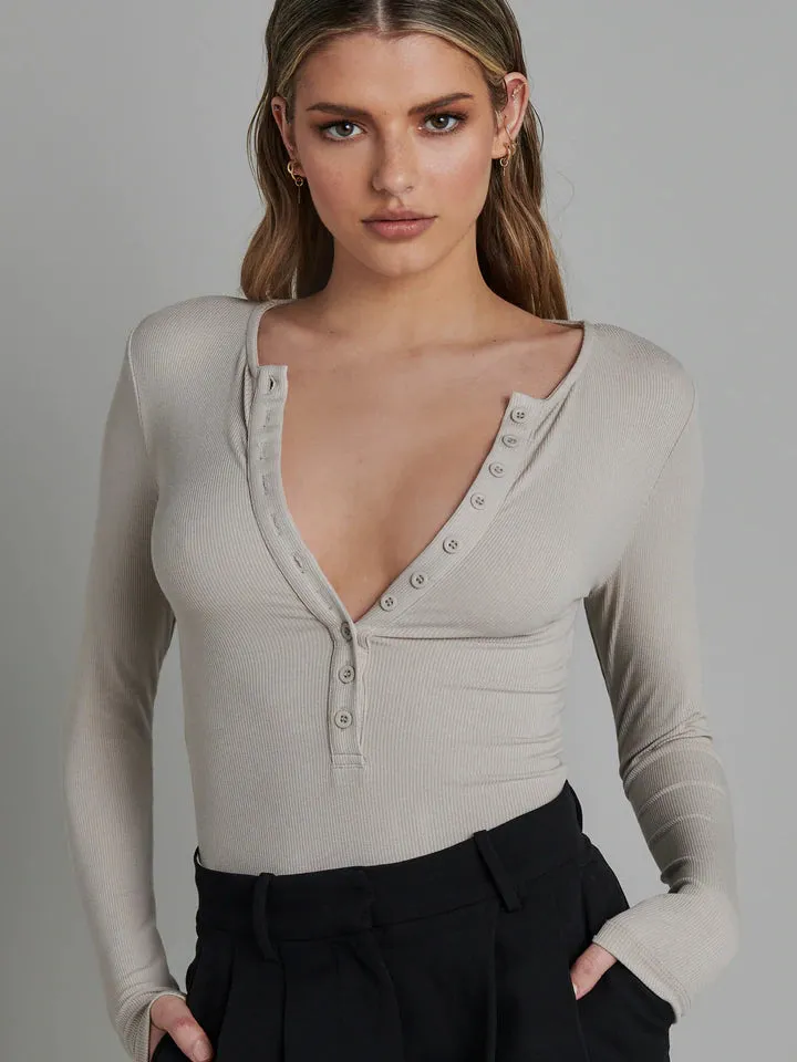 Long Sleeve Crew Neck Button Down Bodysuit