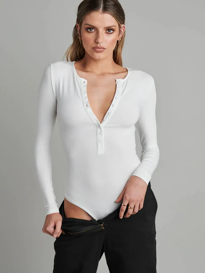 Long Sleeve Crew Neck Button Down Bodysuit