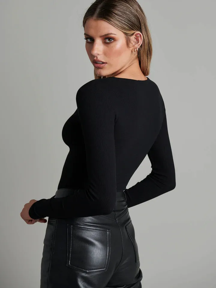 Long Sleeve Crew Neck Button Down Bodysuit