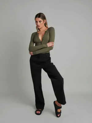 Long Sleeve Crew Neck Button Down Bodysuit