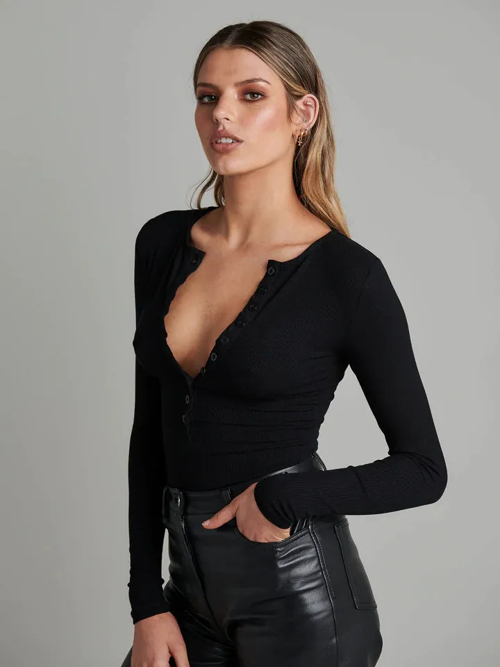 Long Sleeve Crew Neck Button Down Bodysuit