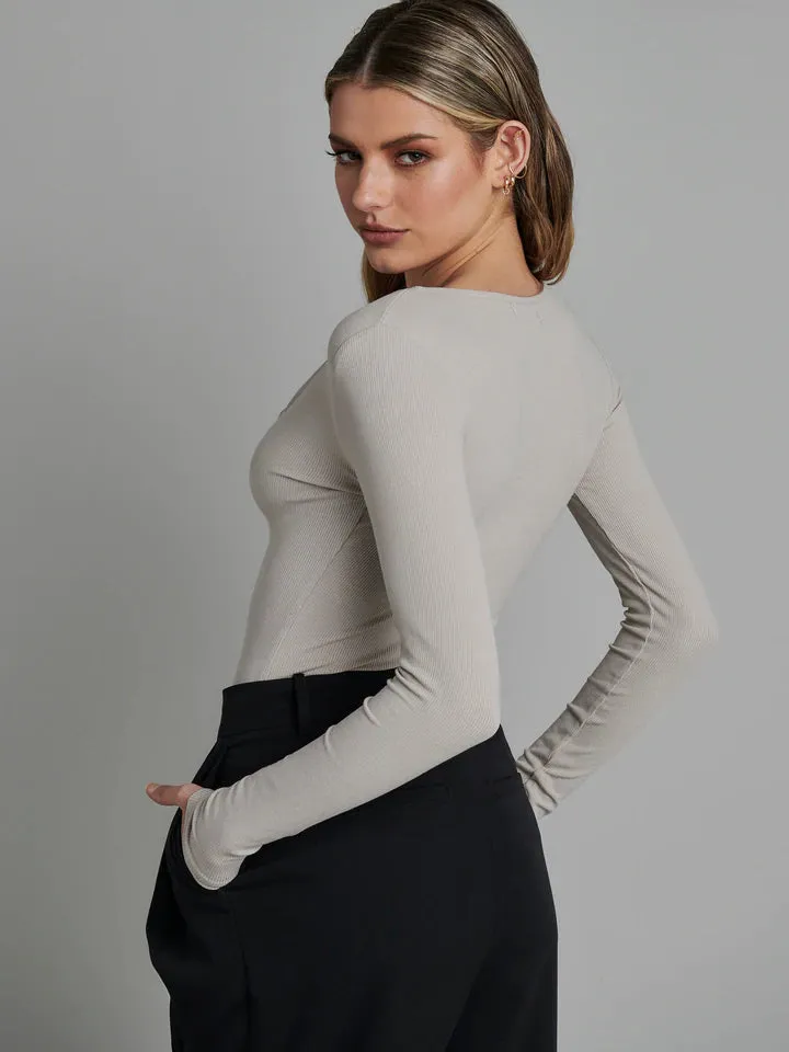 Long Sleeve Crew Neck Button Down Bodysuit