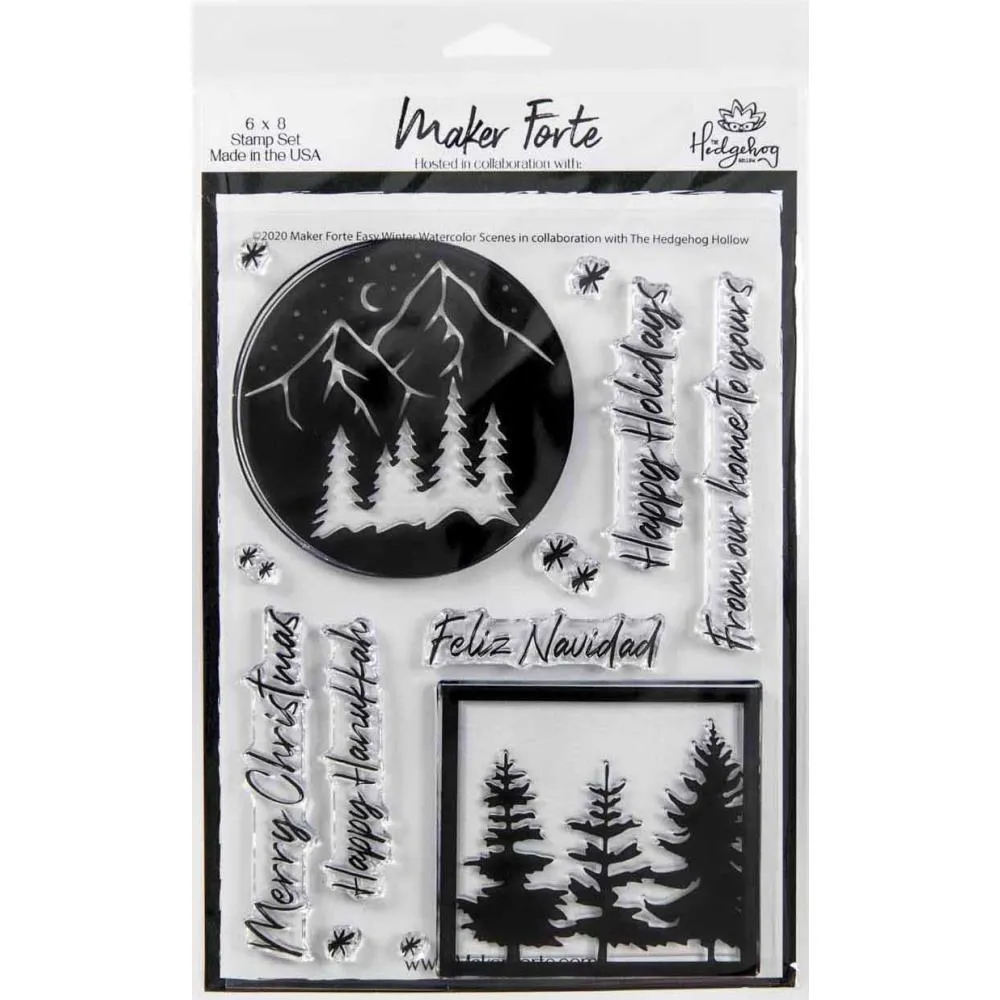 Maker Forte Clear Stamps By Hedgehog Hollow 6"X8" - Easy Winter Watercolour Scenes*