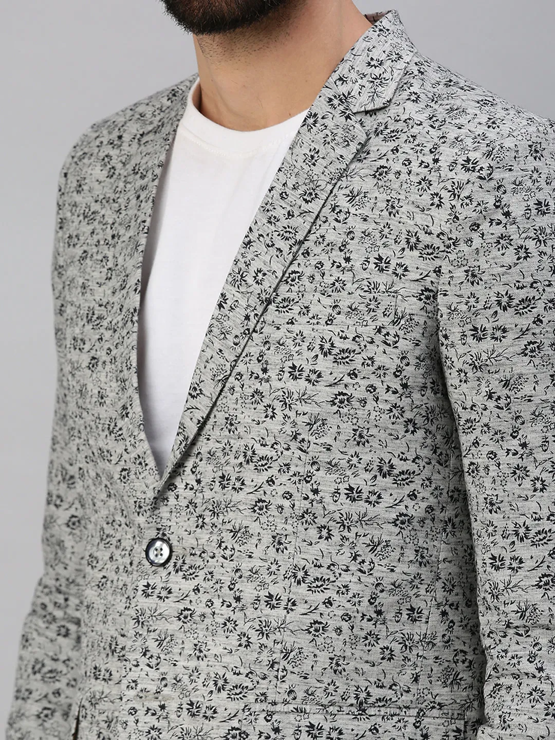 Men Grey Printed Single-Breasted Blazers