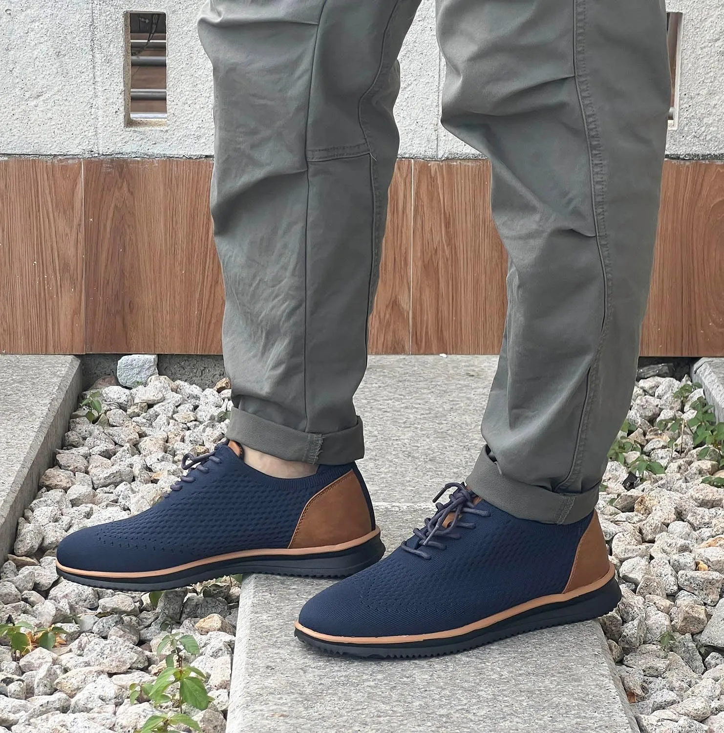 Men's Fashion Dress Sneakers Casual Walking Shoes Business Oxfords Mesh Comfortable Lightweight Breathable Tennis Lace-Up
