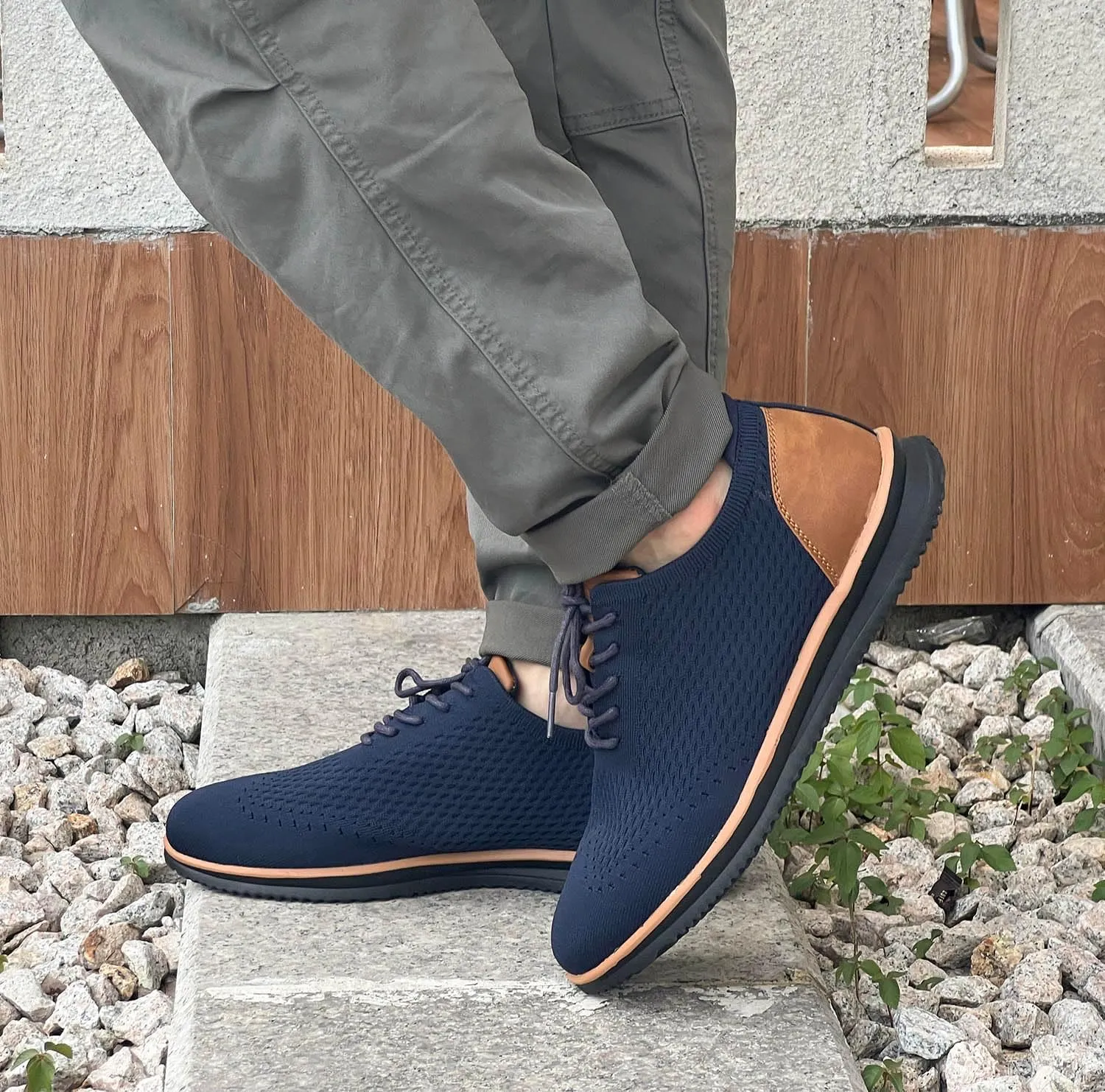 Men's Fashion Dress Sneakers Casual Walking Shoes Business Oxfords Mesh Comfortable Lightweight Breathable Tennis Lace-Up