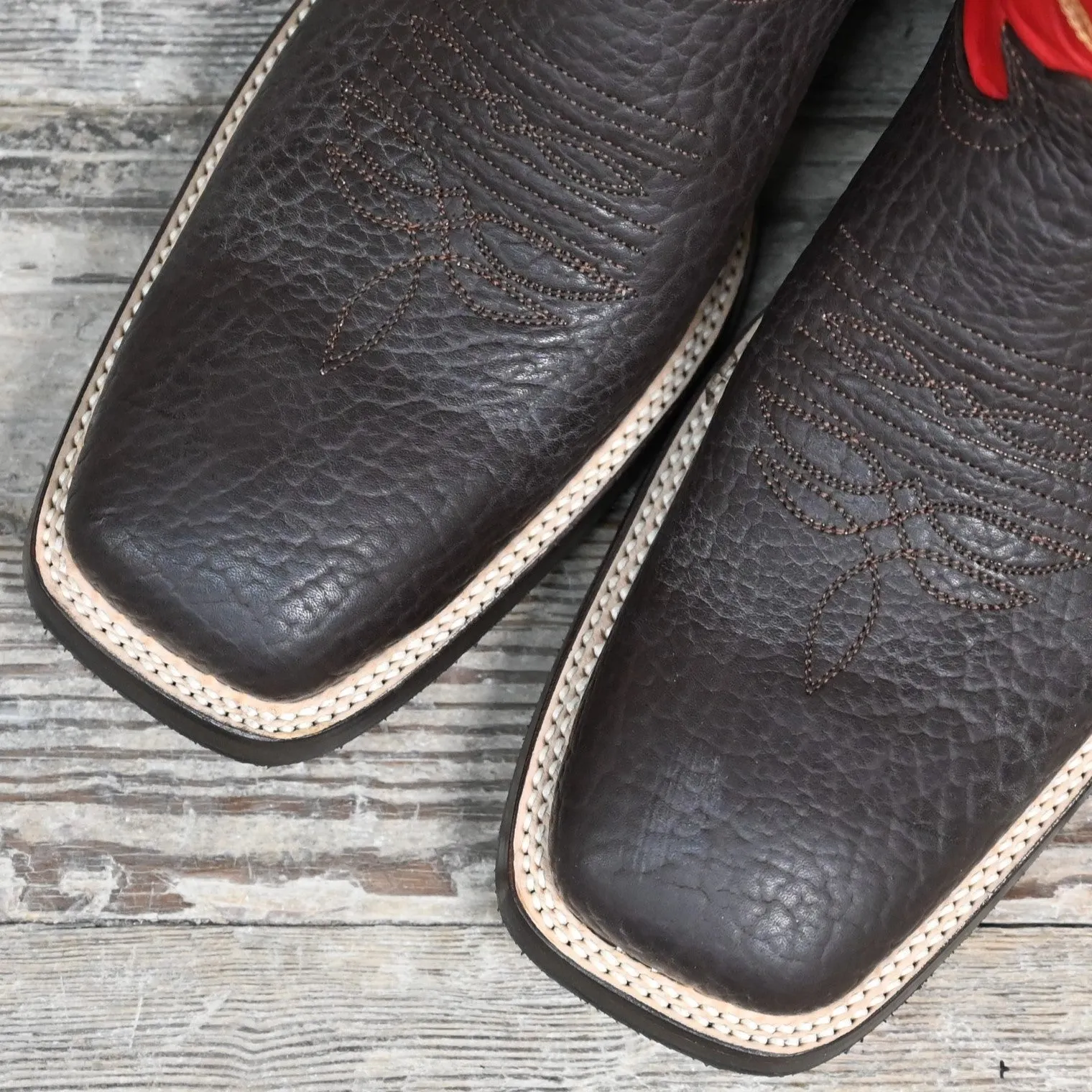 Nutted Calf Men's 16" Boot with Red Top and Chocolate Bullhide Vamp