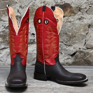 Nutted Calf Men's 16" Boot with Red Top and Chocolate Bullhide Vamp