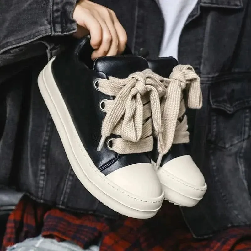 Round Toe Sneakers with Thick Shoelace
