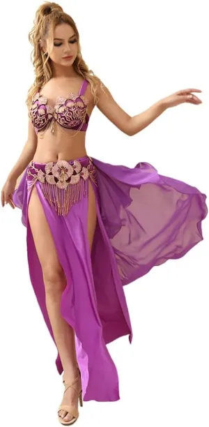 ROYAL SMEELA Belly Dancer Costumes for Women Belly Dance Bra and Belt Belly Dancing Skirt Bellydance Costume Carnival Outfit