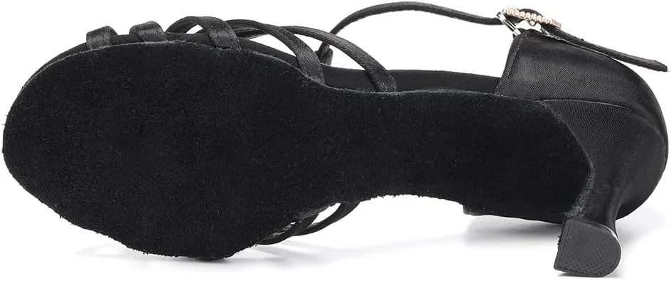 SWDZM Womens T-Strap Latin Salsa Ballroom Dance Heels Open Toe Comfortable Professional Dance Shoes
