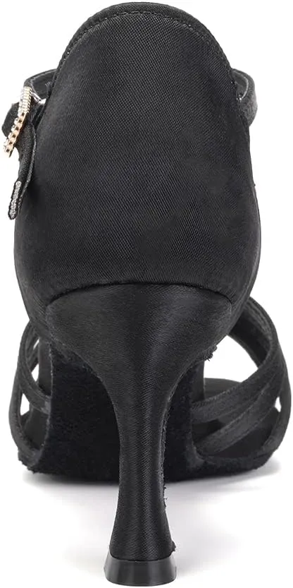 SWDZM Womens T-Strap Latin Salsa Ballroom Dance Heels Open Toe Comfortable Professional Dance Shoes