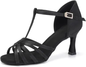 SWDZM Womens T-Strap Latin Salsa Ballroom Dance Heels Open Toe Comfortable Professional Dance Shoes