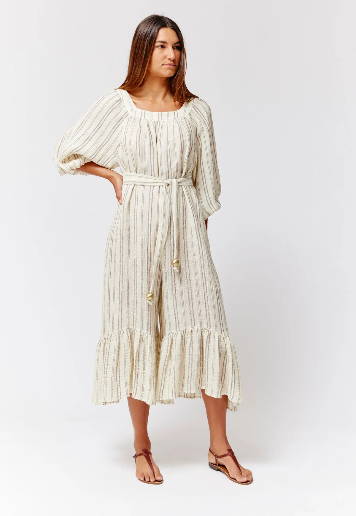 THE LAURE JUMPSUIT in NATURAL & BROWN STRIPED CHIOS GAUZE