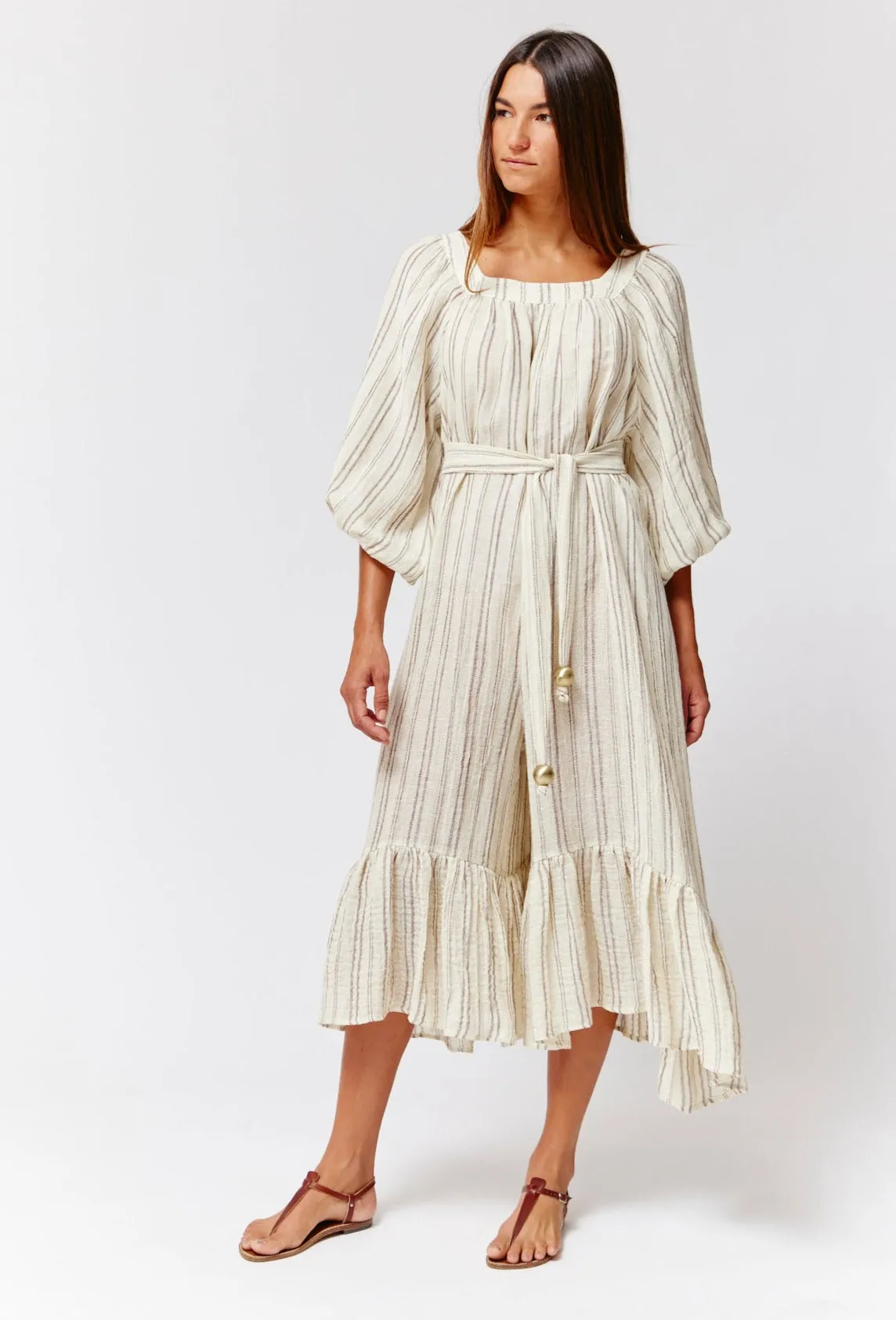 THE LAURE JUMPSUIT in NATURAL & BROWN STRIPED CHIOS GAUZE