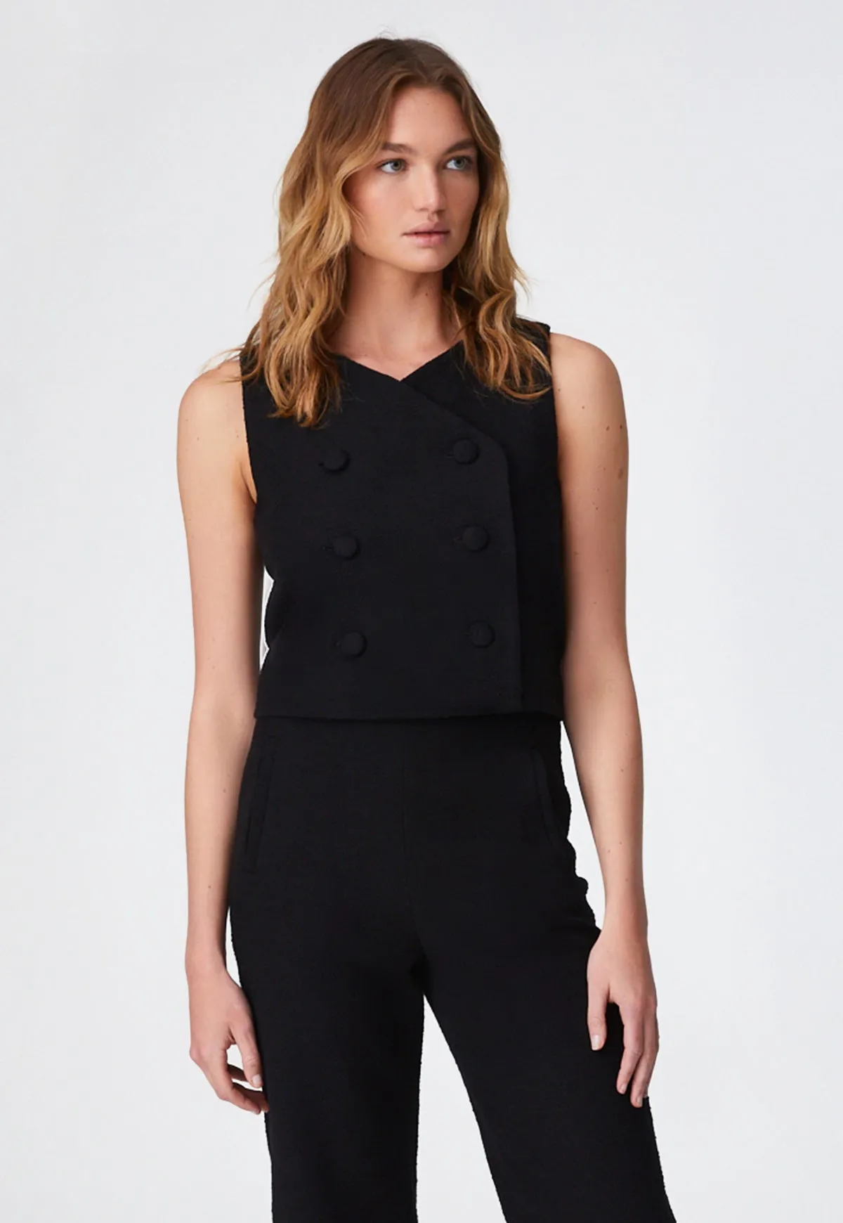 THE VEST in BLACK TEXTURED COTTON