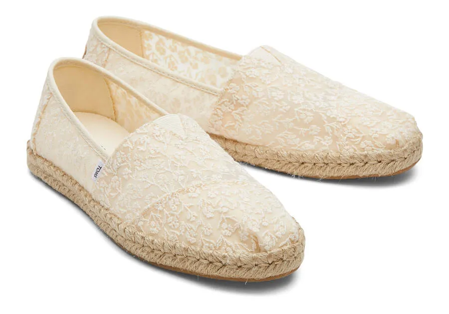 TOMS Womens Alpargata Floral Lace Rope Espadrille - Natural