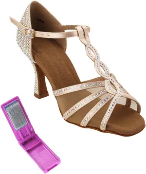 Very Fine Dance Shoes - Ladies Latin, Rhythm, Salsa, Waltz Ballroom Dance Shoes - S1009CC - 2.5-inch Heel and Foldable Brush Bundle - Flesh Satin - 10