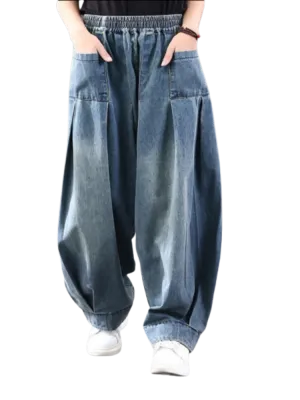 Vintage Harem Pants Trousers New Baggy Oversize Jeans for Women Denim Casual Cross Pants Mom Wide Leg Jeans 2023