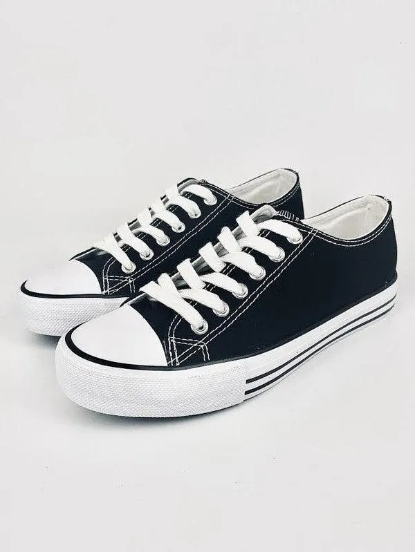Woman Lace Up Flat Sneakers Black Leopard