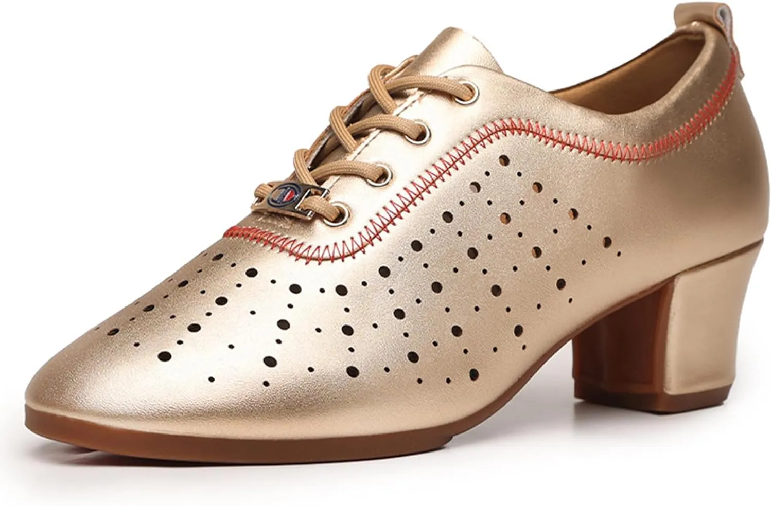 Women's Lace-Up Leather Latin Dance Shoes Ballroom 5Cm Heel with Split Sole